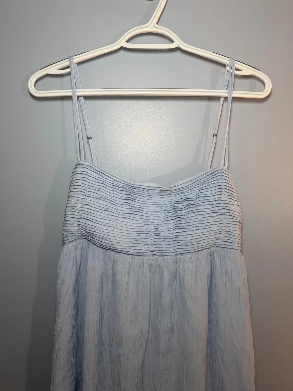 Abercrombie & Fitch Baby Blue Smocked Bodice crinkled Maxi Dress SZ L